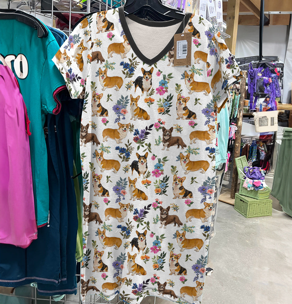 Corgi V-neck Nightshirt Corgi In Bloom