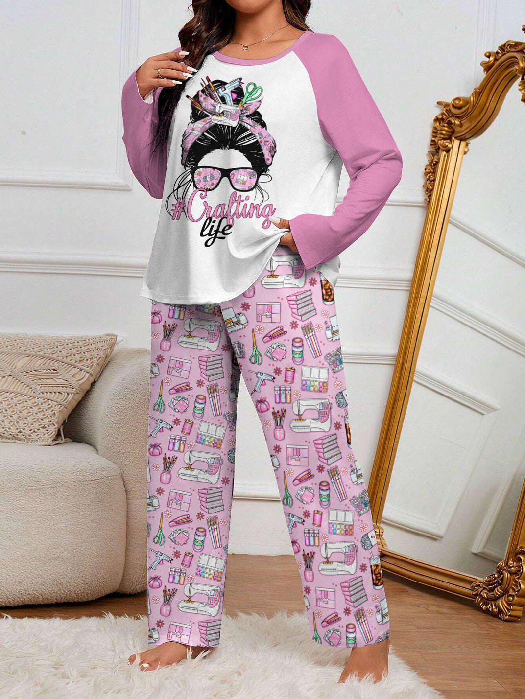 Craft Lover Raglan Lounge Pajamas Messy Bun Crafting Life