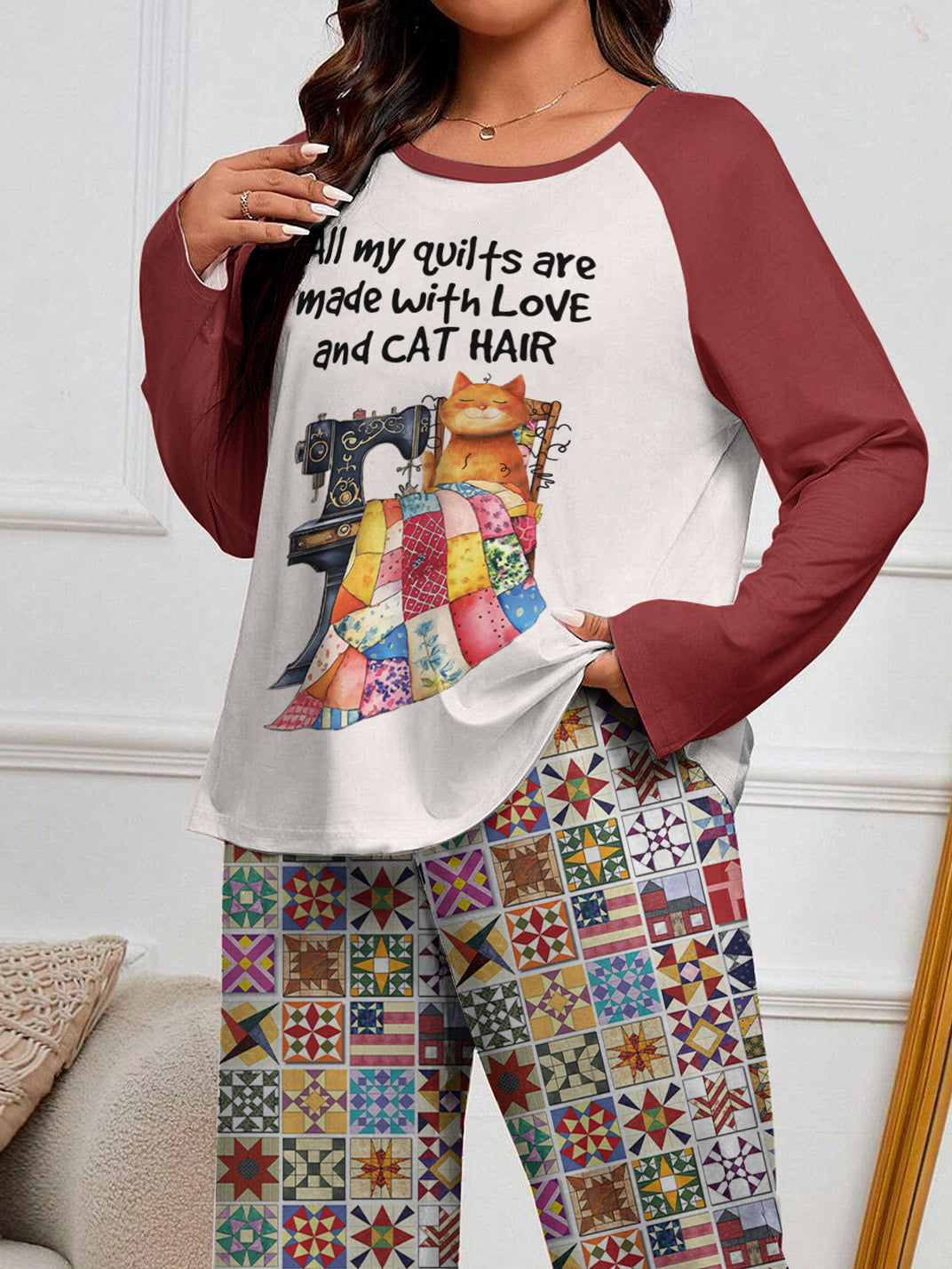 Sewing Lover Raglan Lounge Pajamas Crafty Cat Lady