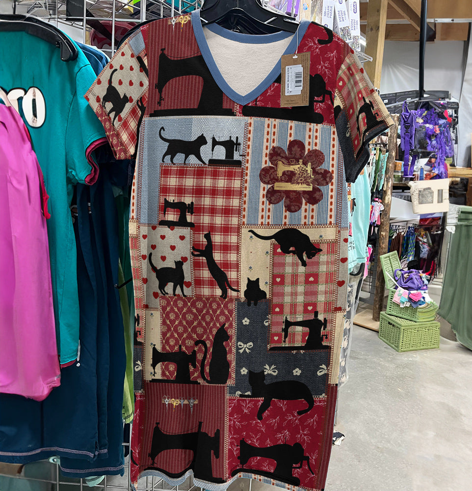 Sewing Lover V-neck Nightshirt Crafty Cat
