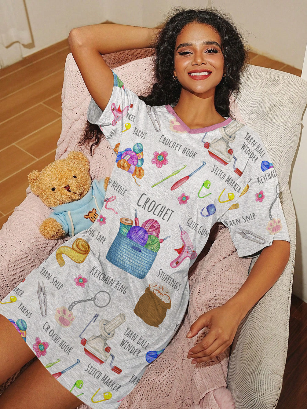 Crochet Lover V-neck Nightshirt Crochet And Chill