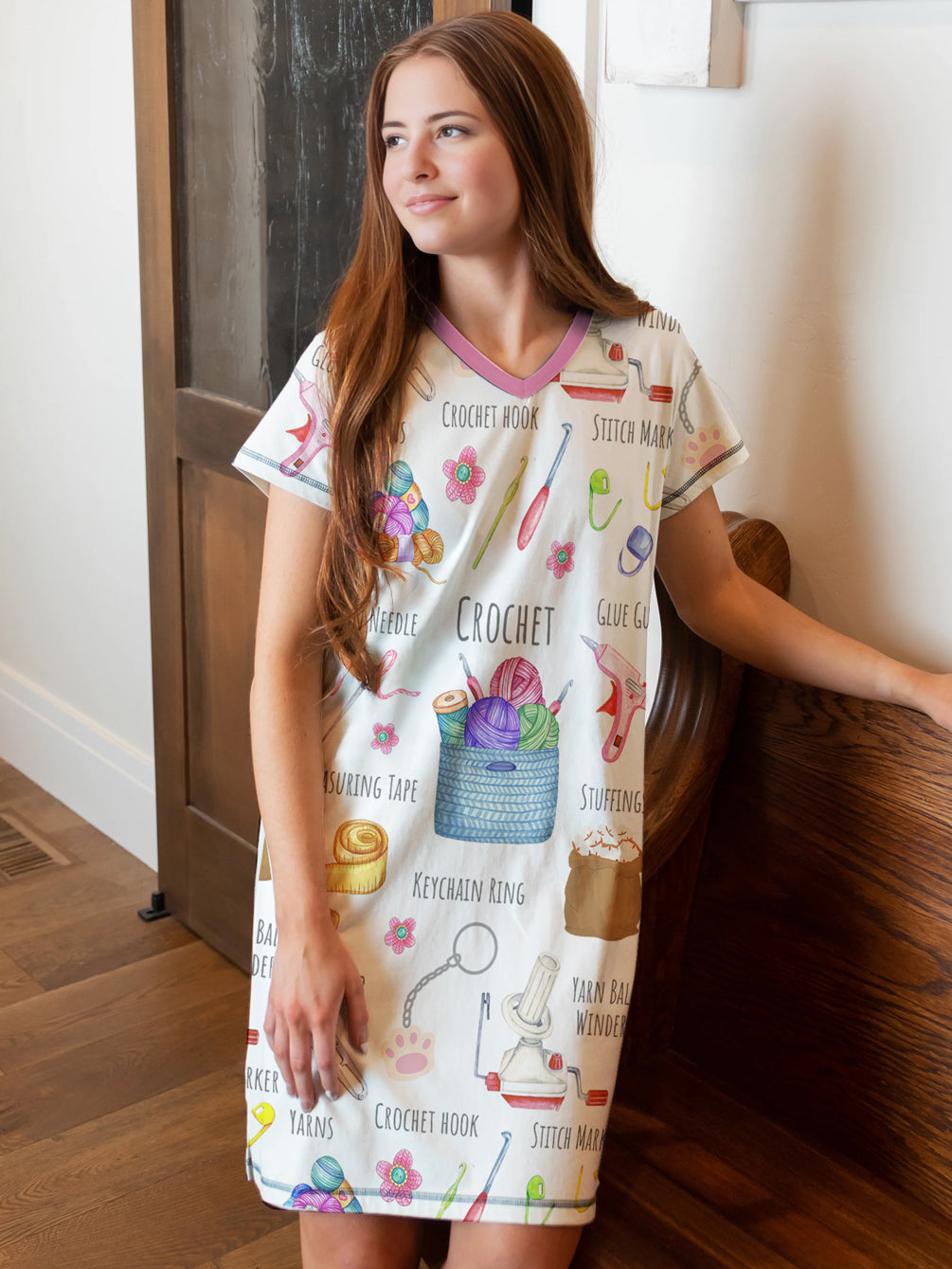 Crochet Lover V-neck Nightshirt Crochet And Chill