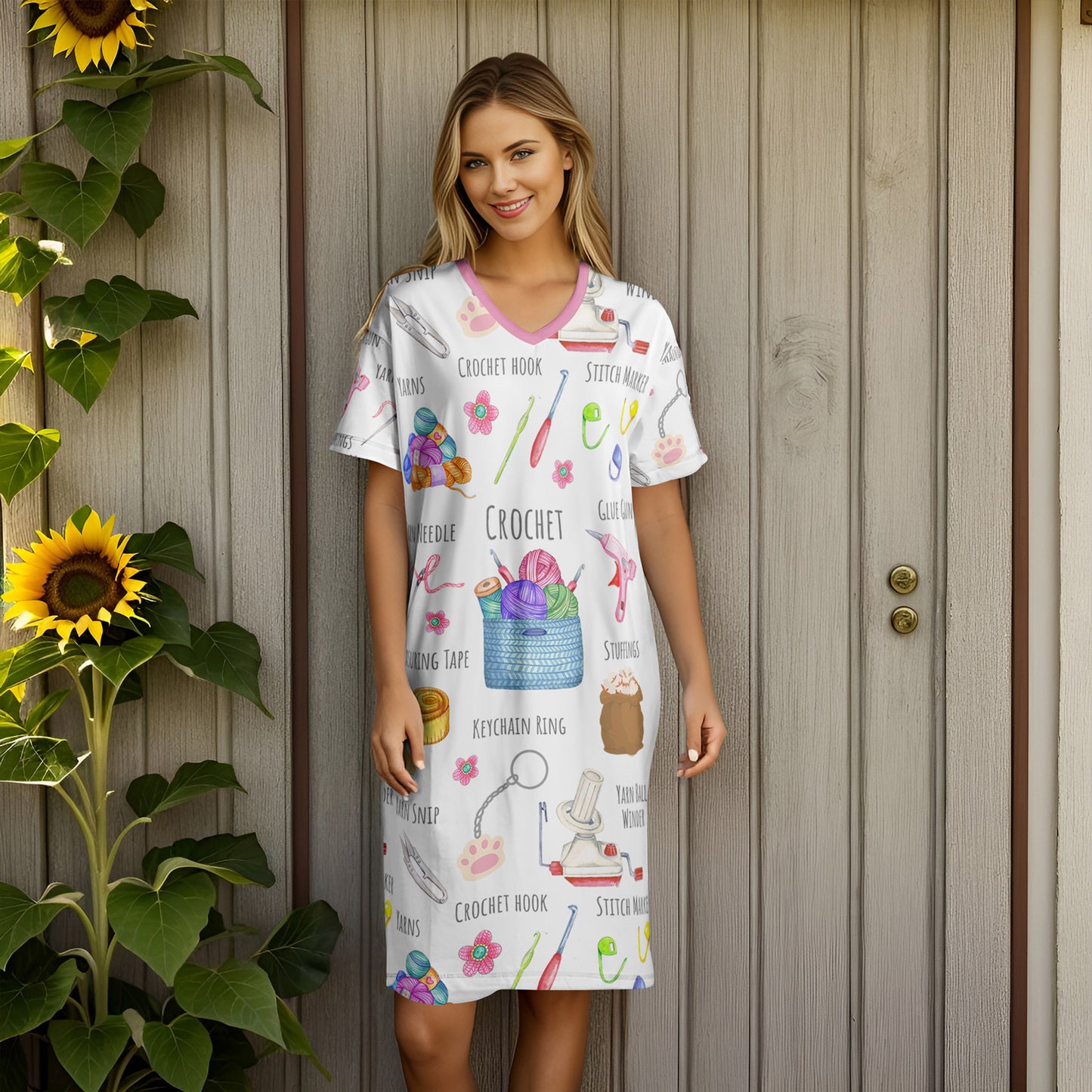 Crochet Lover V-neck Nightshirt Crochet And Chill