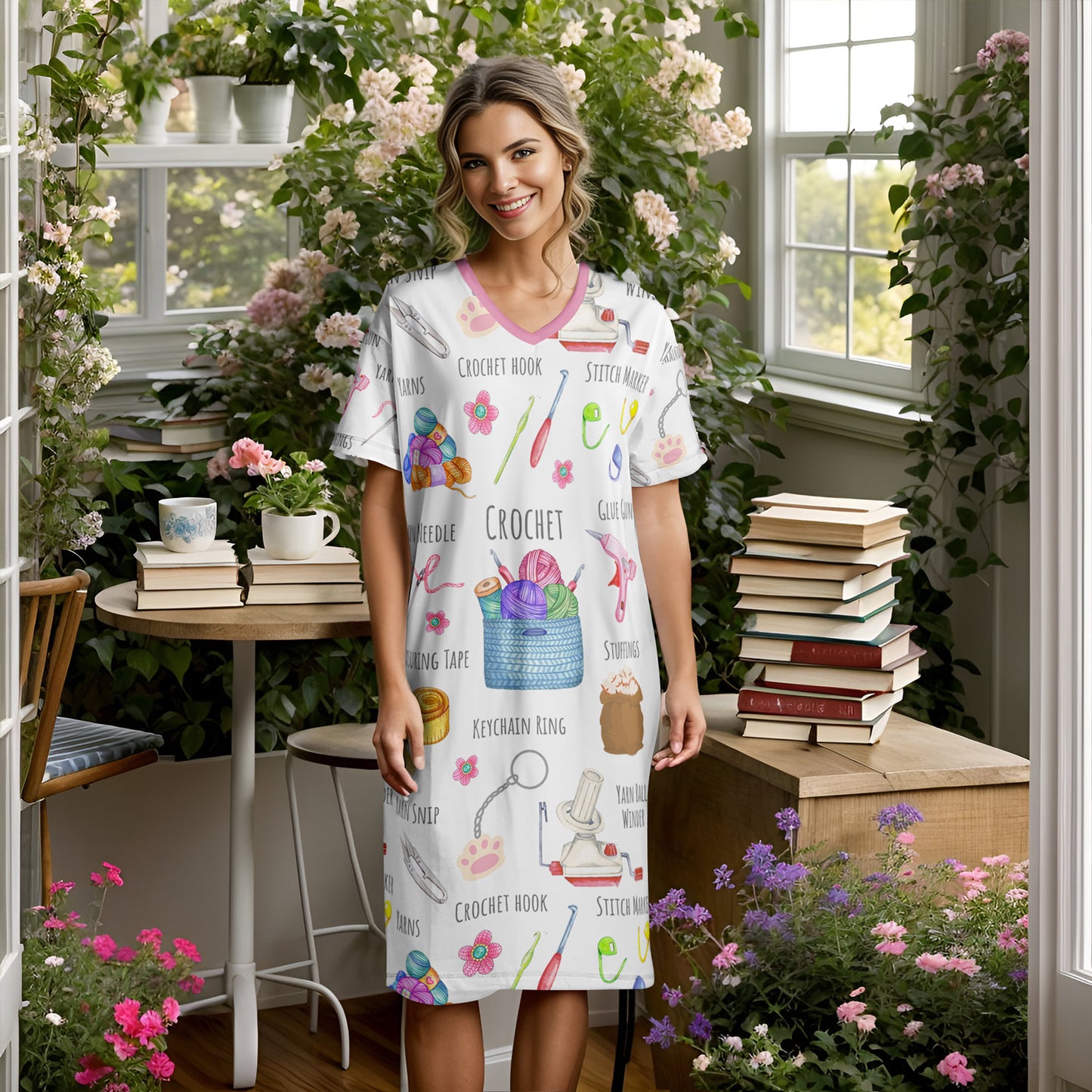 Crochet Lover V-neck Nightshirt Crochet And Chill