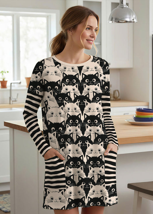 Cat Lover Long Sleeve Tunic Cute Fat Cats