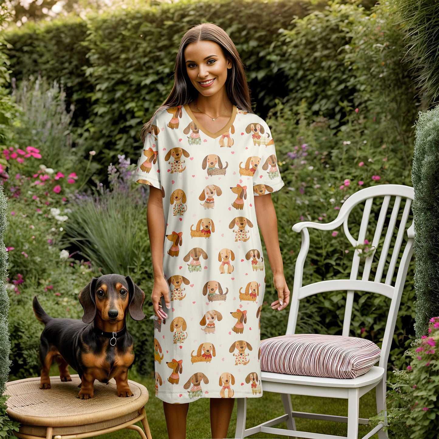 Dachshund V-neck Nightshirt Cutie Doxie