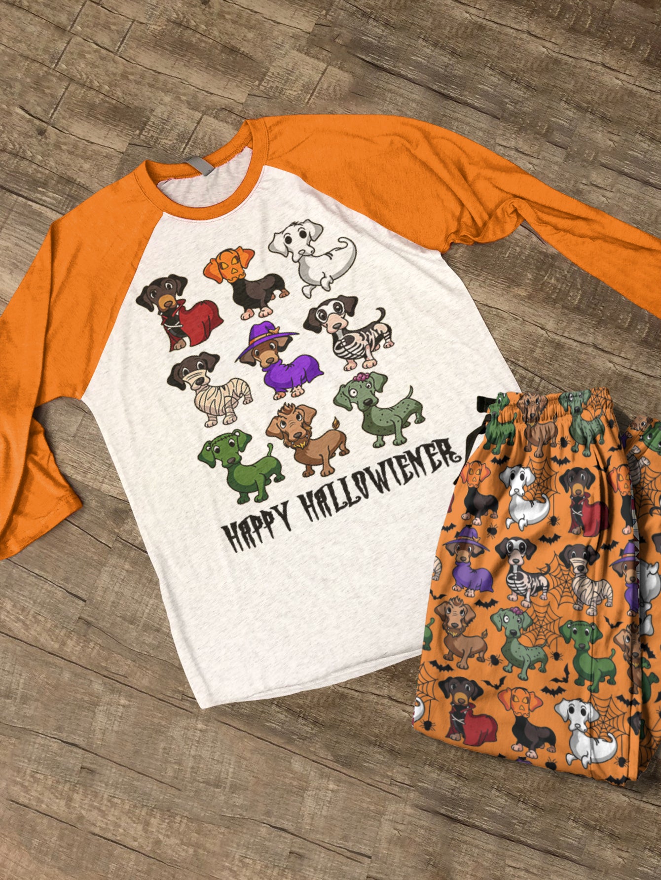 Dachshund Lover Raglan Lounge Pajamas Happy Hallowiener
