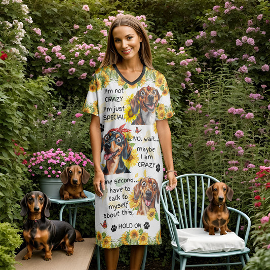 Dachshund V-neck Nightshirt Dachshund Daze