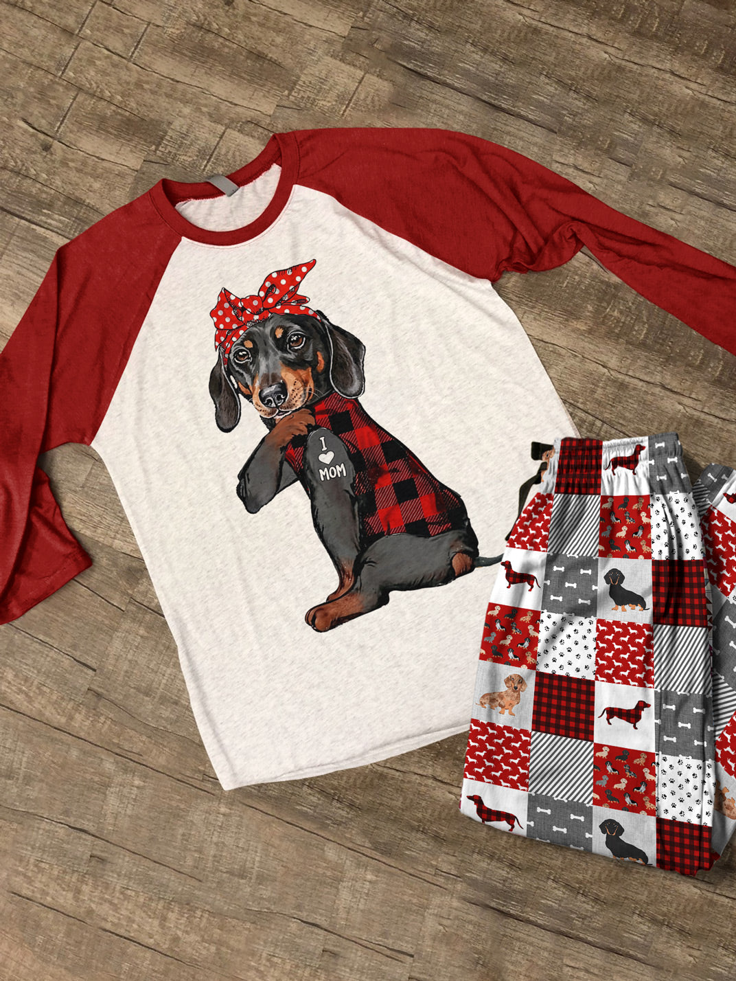 Dachshund Raglan Lounge Pajamas I Love Mom