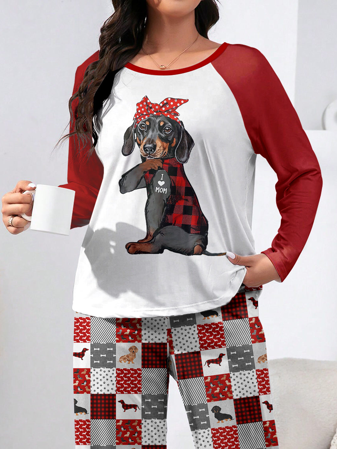 Dachshund Raglan Lounge Pajamas I Love Mom