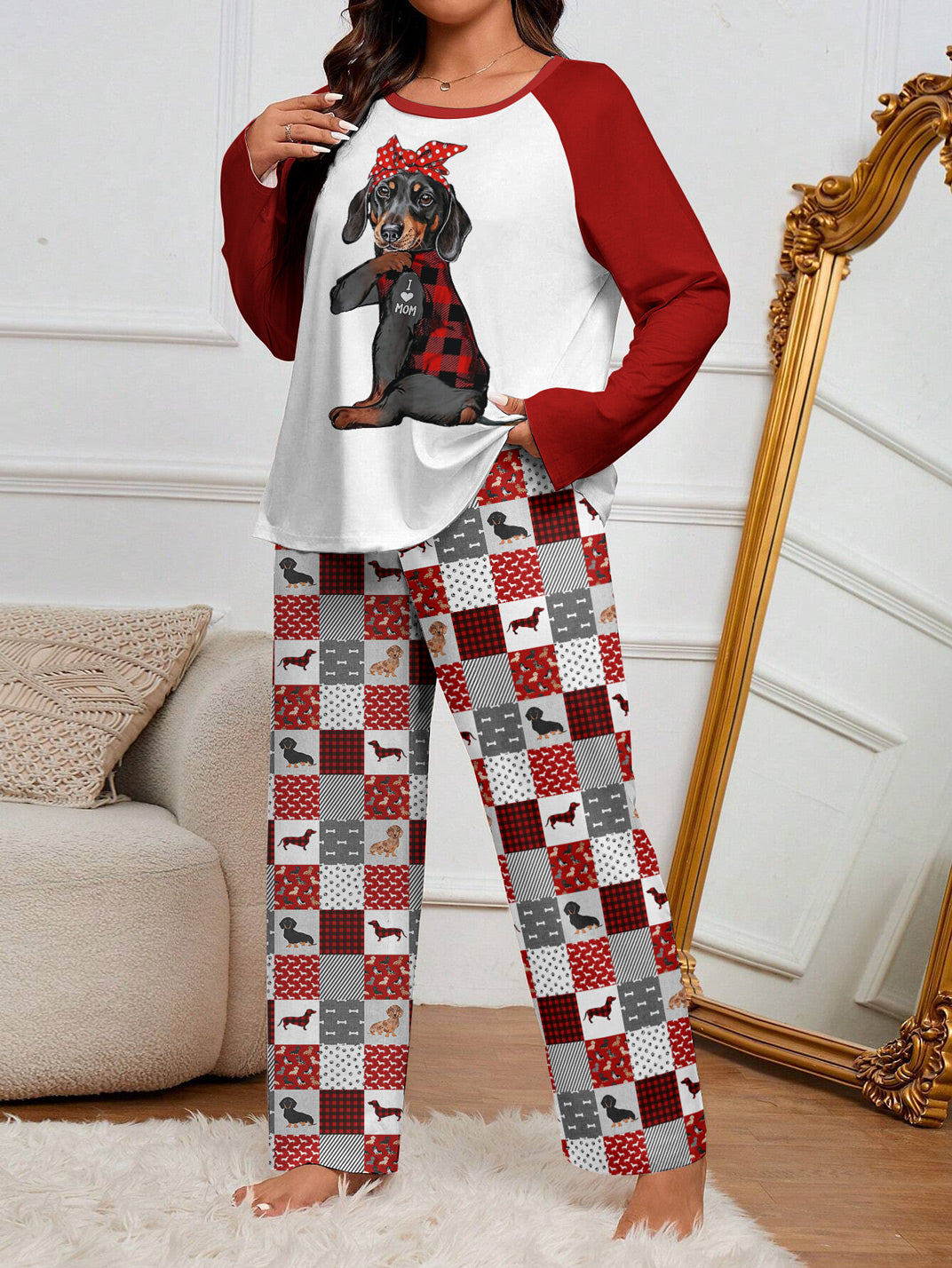 Dachshund Raglan Lounge Pajamas I Love Mom