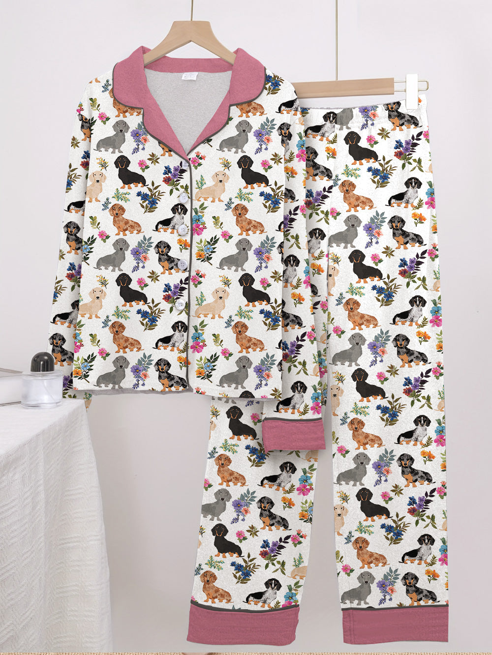 Dachshund Pajama Set Dachshund In Bloom Pink Theme
