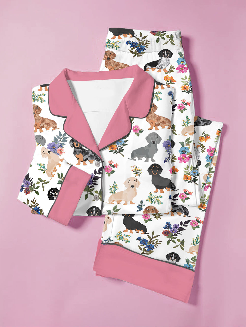 Dachshund Pajama Set Dachshund In Bloom Pink Theme