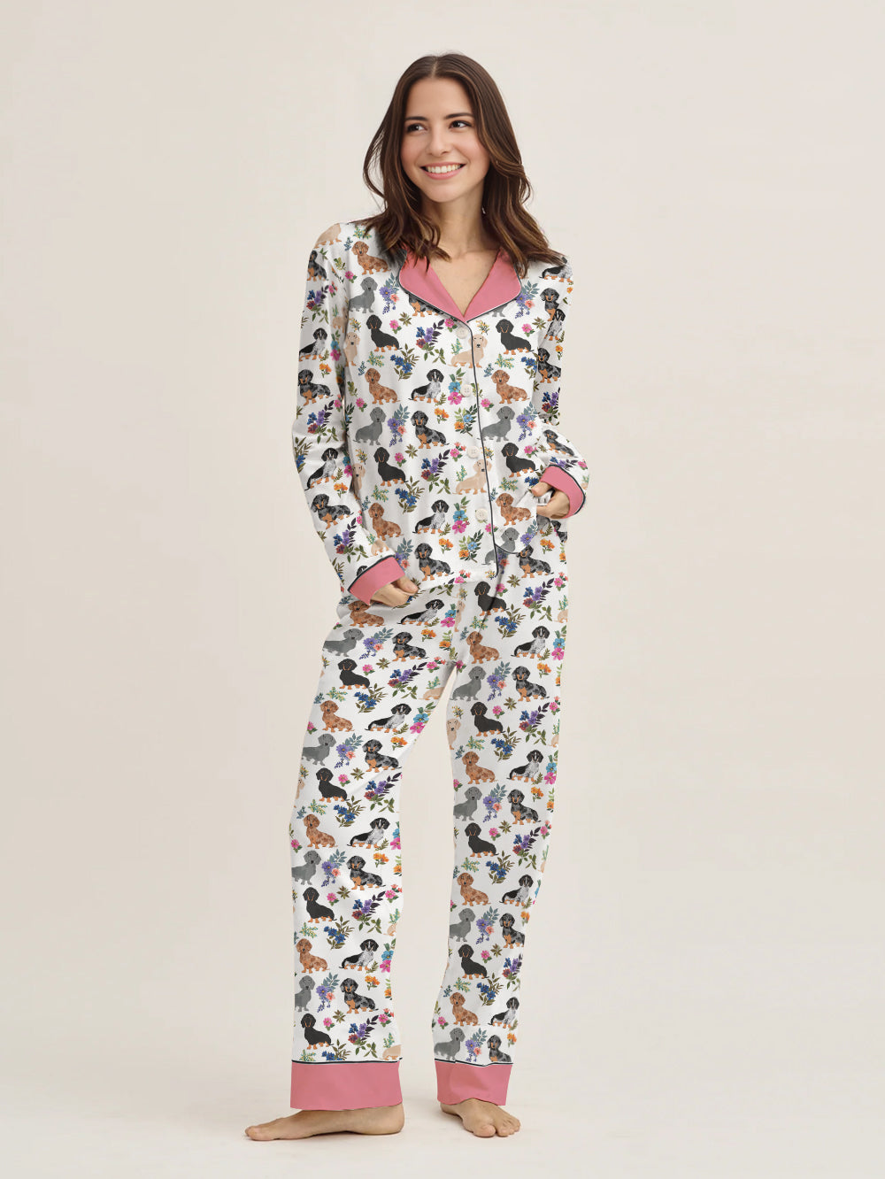 Dachshund Pajama Set Dachshund In Bloom Pink Theme