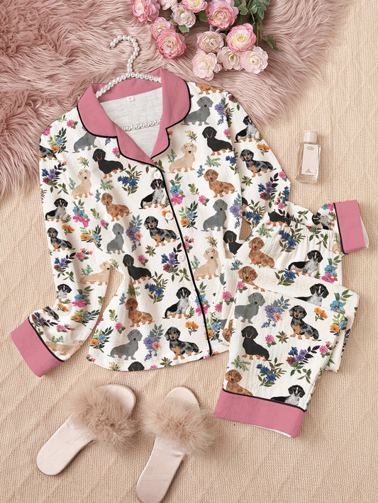 Dachshund Pajama Set Dachshund In Bloom Pink Theme