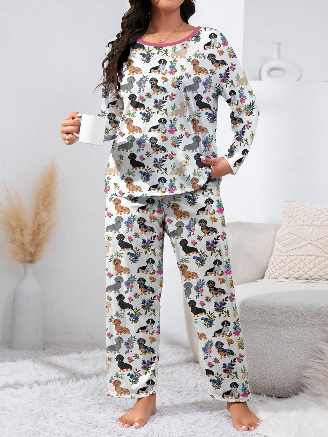 Dachshund Raglan Lounge Pajamas Dachshund In Bloom