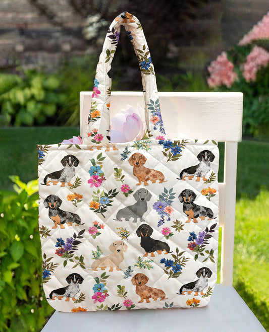 Dachshund Quilted Tote Bag Dachshund In Bloom