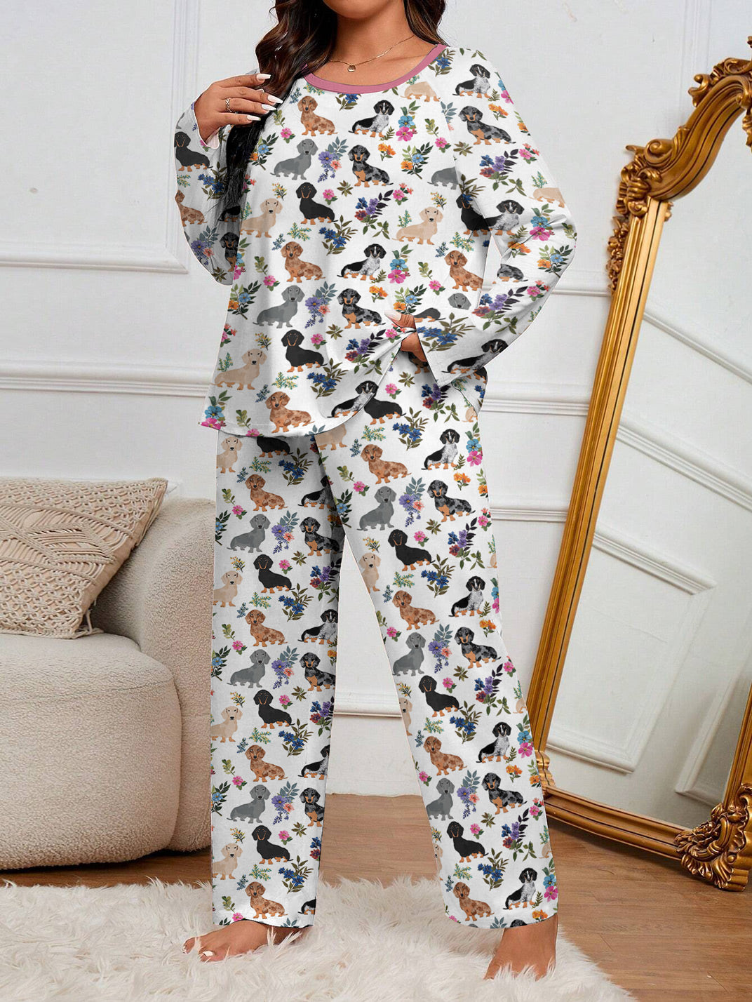 Dachshund Raglan Lounge Pajamas Dachshund In Bloom