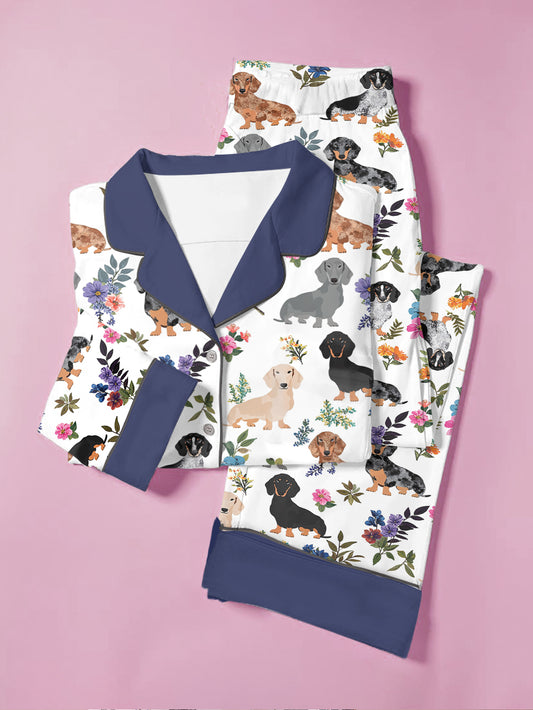 Dachshund Pajama Set Navy Theme Blooming Dachshund