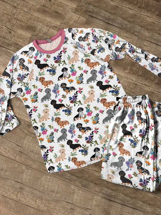 Dachshund Raglan Lounge Pajamas Dachshund In Bloom