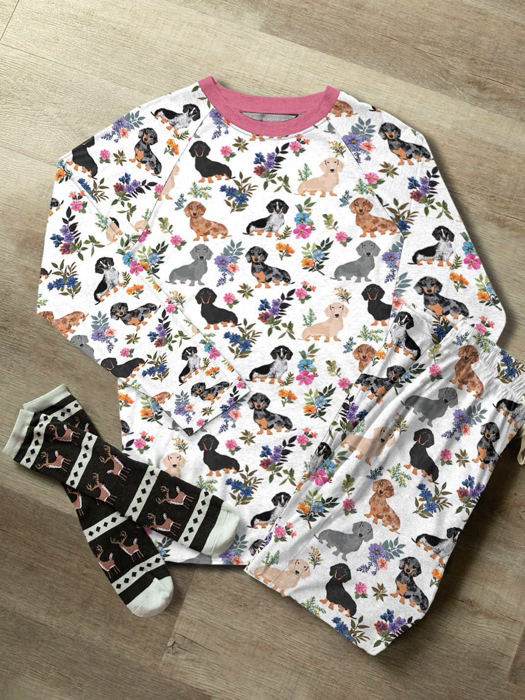 Dachshund Raglan Lounge Pajamas Dachshund In Bloom