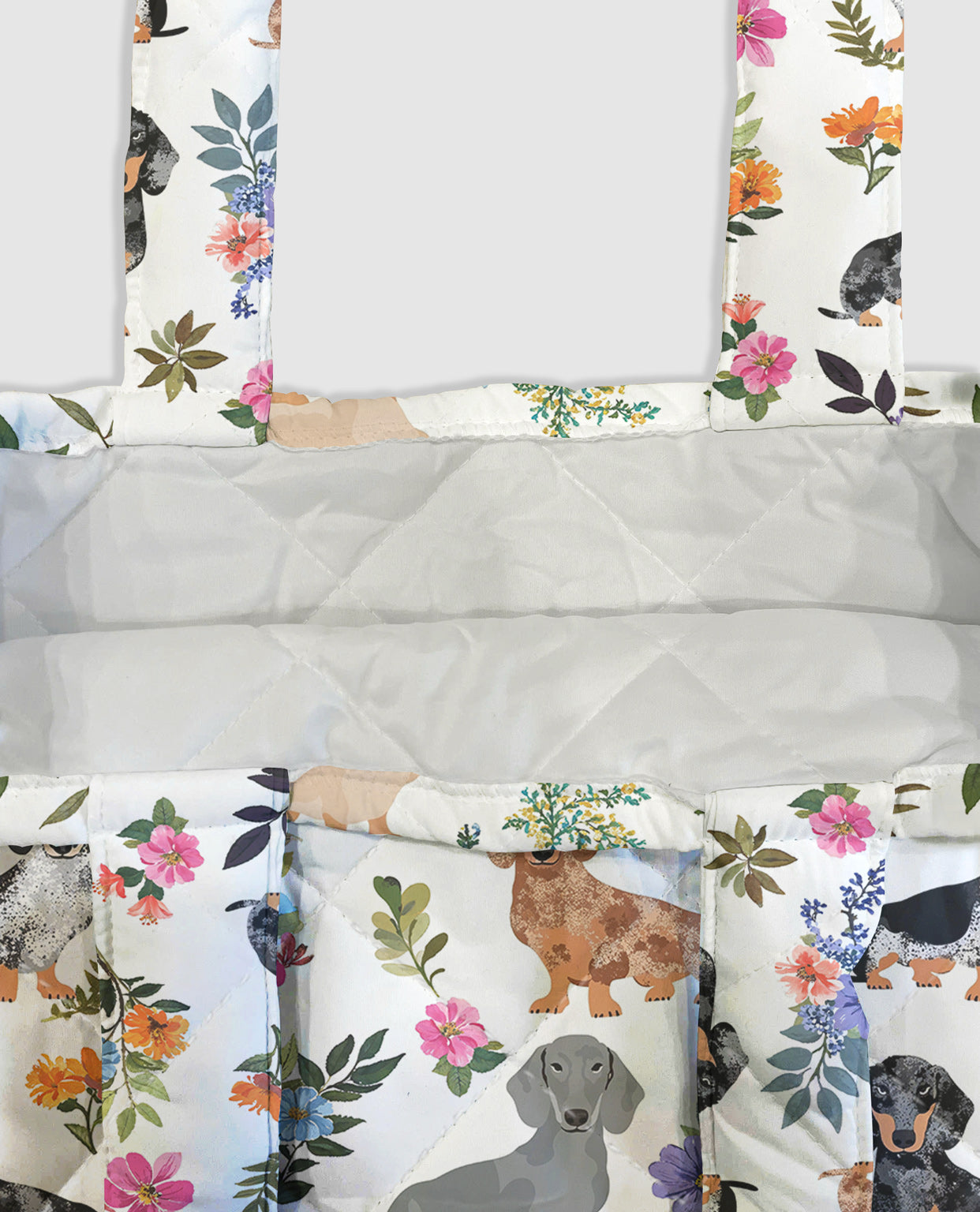 Dachshund Quilted Tote Bag Dachshund In Bloom