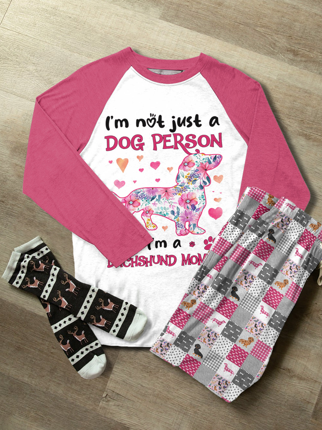 Dachshund Raglan Lounge Pajamas I'm A Dachshund Mommy