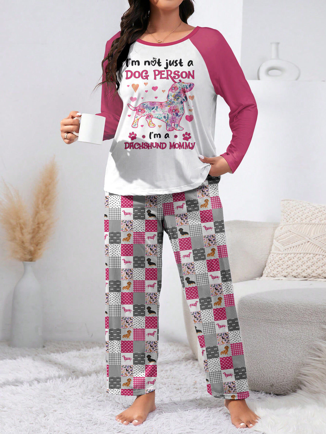 Dachshund Raglan Lounge Pajamas I'm A Dachshund Mommy