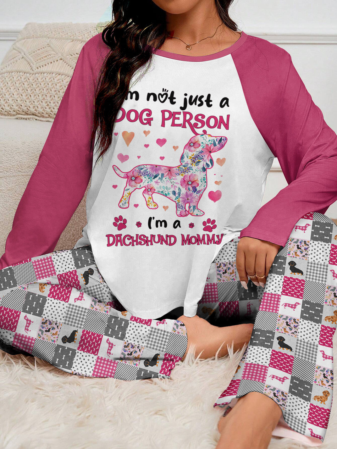 Dachshund Raglan Lounge Pajamas I'm A Dachshund Mommy