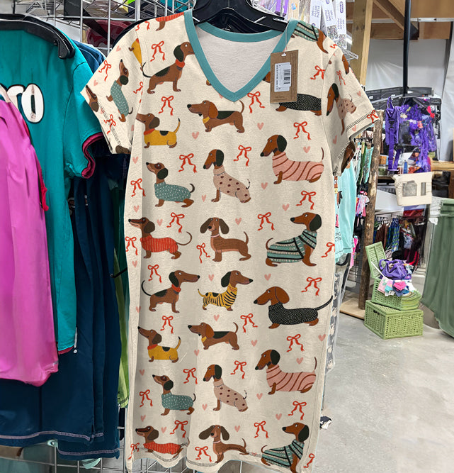 Dachshund V-neck Nightshirt Bark N Bow