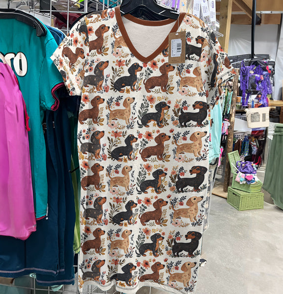 Dachshund V-neck Nightshirt Blossom And Bark
