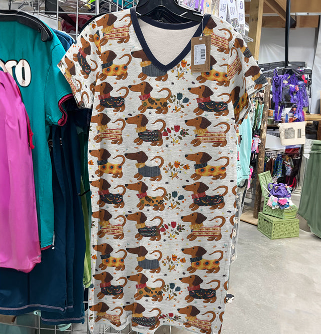 Dachshund V-neck Nightshirt Chic Doxie Dreams