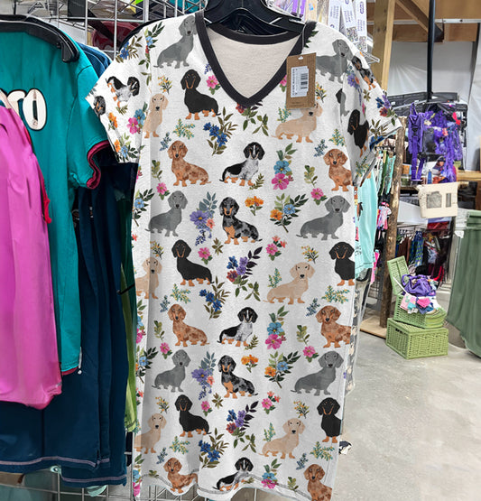 Dachshund V-neck Nightshirt Dachshund In Bloom
