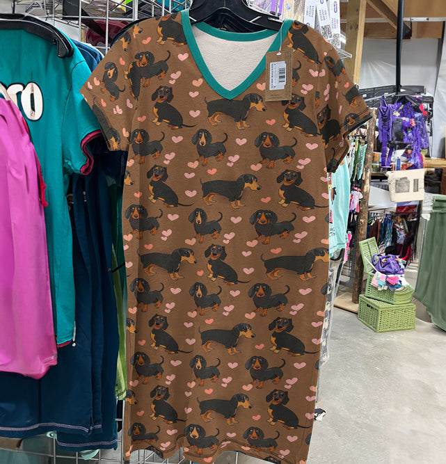 Dachshund V-neck Nightshirt Doxie Love Snuggles