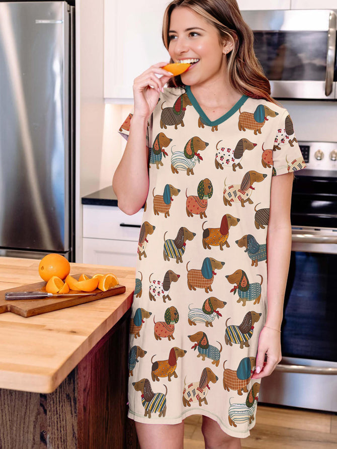 Dachshund V-neck Nightshirt Fashionable Doxie