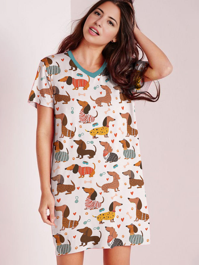 Dachshund V-neck Nightshirt Stylish Wiener