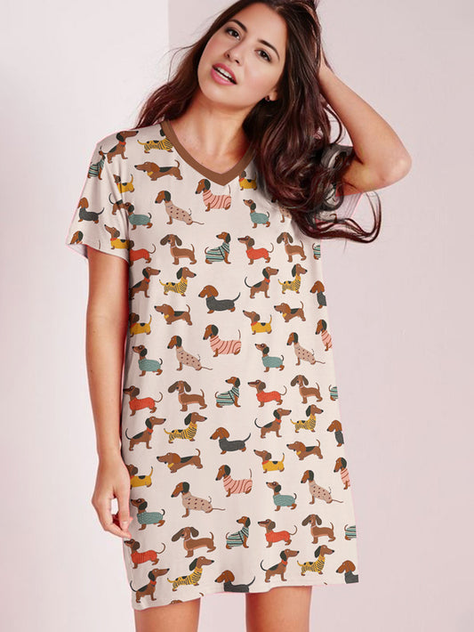 Dachshund V-neck Nightshirt Trendy Pup