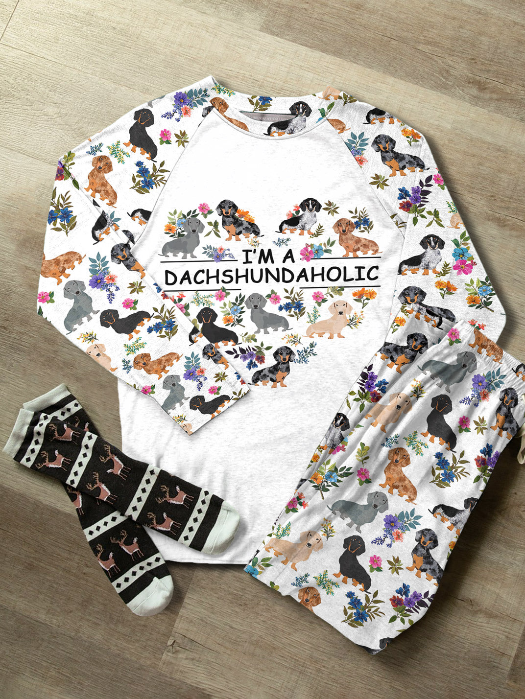 Dachshund Raglan Lounge Pajamas I'm A Dachshundaholic