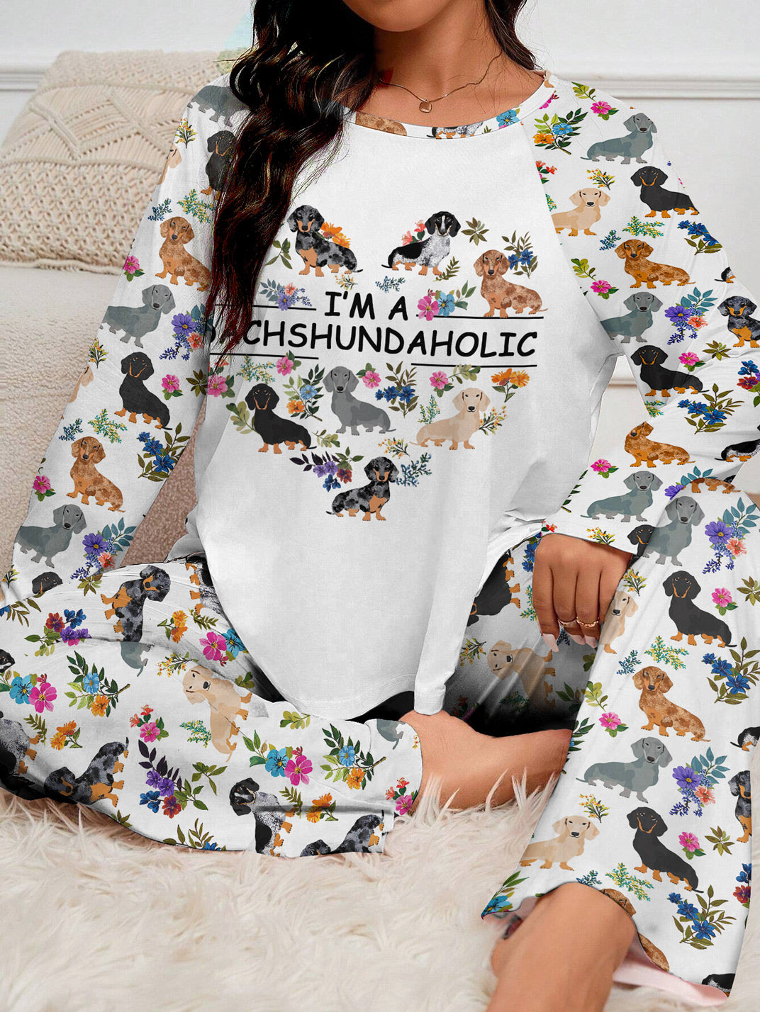 Dachshund Raglan Lounge Pajamas I'm A Dachshundaholic