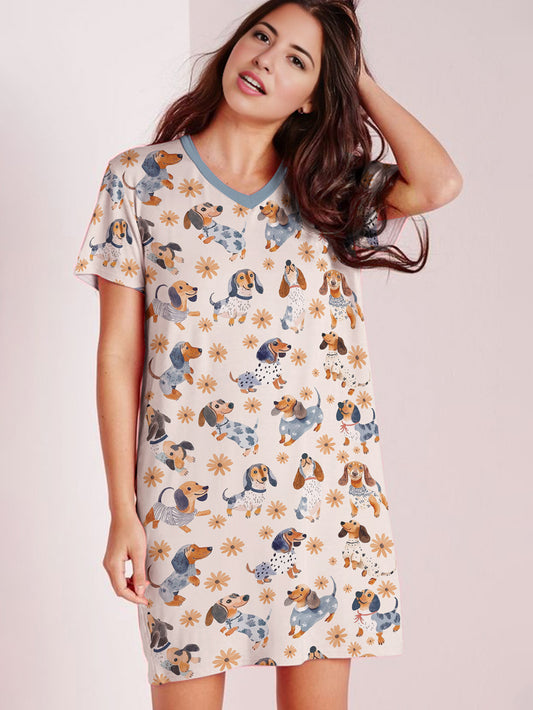 Dachshund V-neck Nightshirt Daisy Doxie