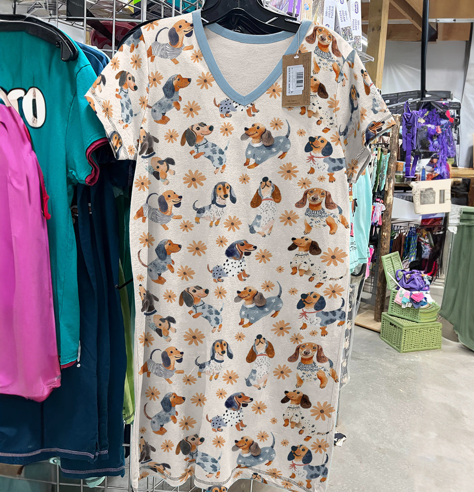 Dachshund V-neck Nightshirt Daisy Doxie