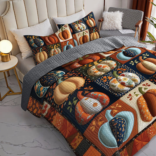 Halloween 2D Print All Season 3-Piece Quilt Set Dreamy Pumpkin Patch