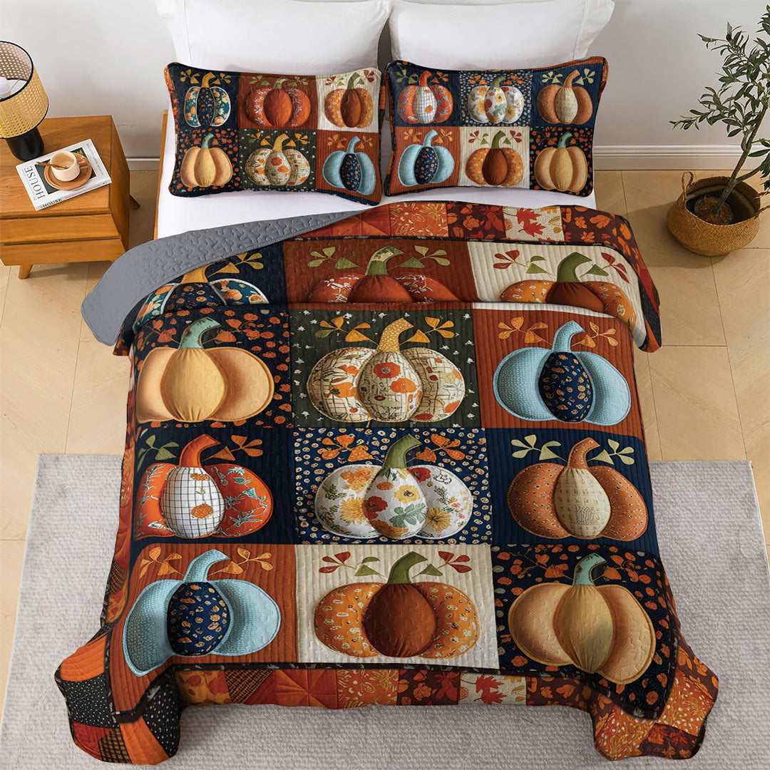 Halloween 2D Print All Season 3-Piece Quilt Set Dreamy Pumpkin Patch