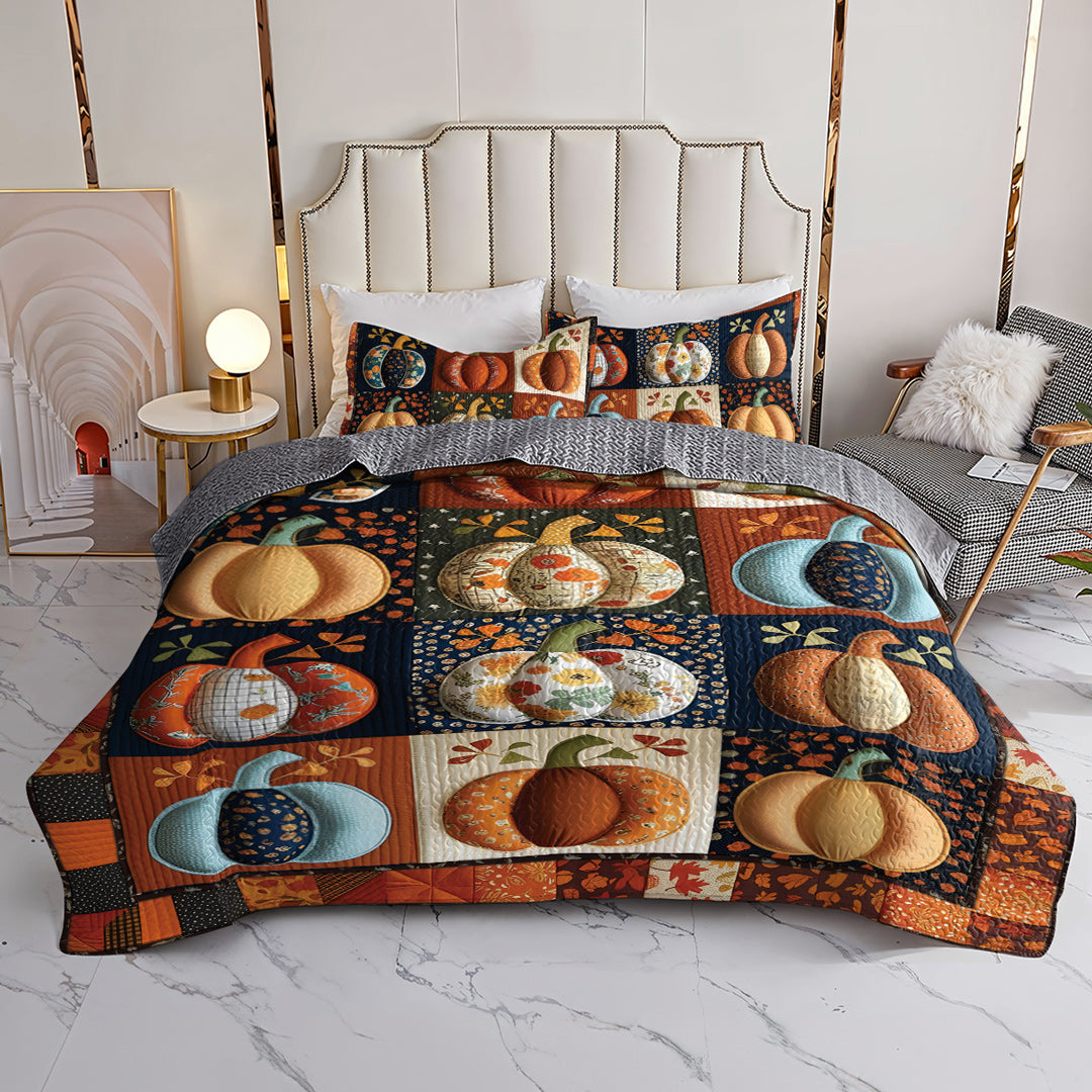 Halloween 2D Print All Season 3-Piece Quilt Set Dreamy Pumpkin Patch