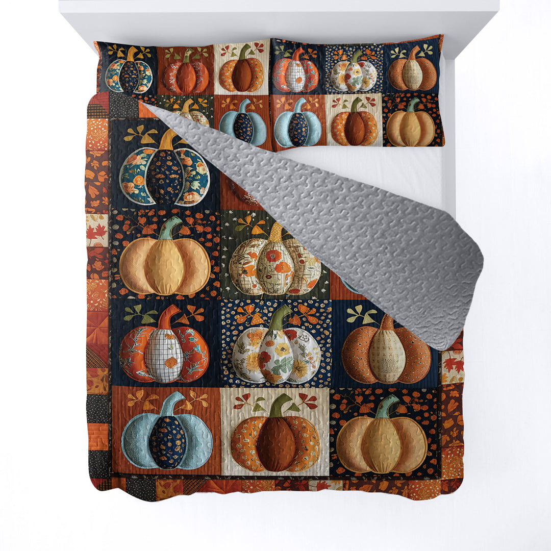 Halloween 2D Print All Season 3-Piece Quilt Set Dreamy Pumpkin Patch