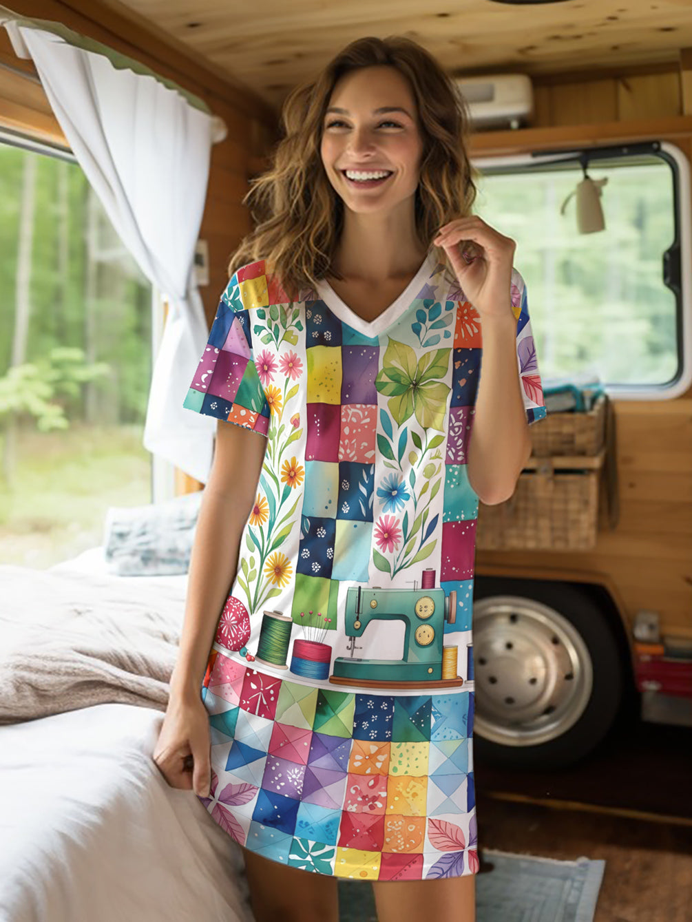 Sewing Lover V-neck Nightshirt Dreamy Stitches