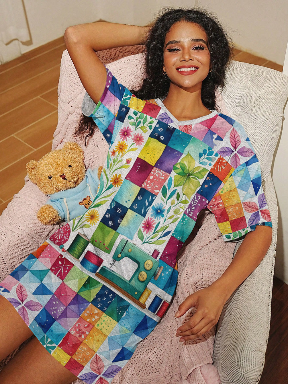 Sewing Lover V-neck Nightshirt Dreamy Stitches