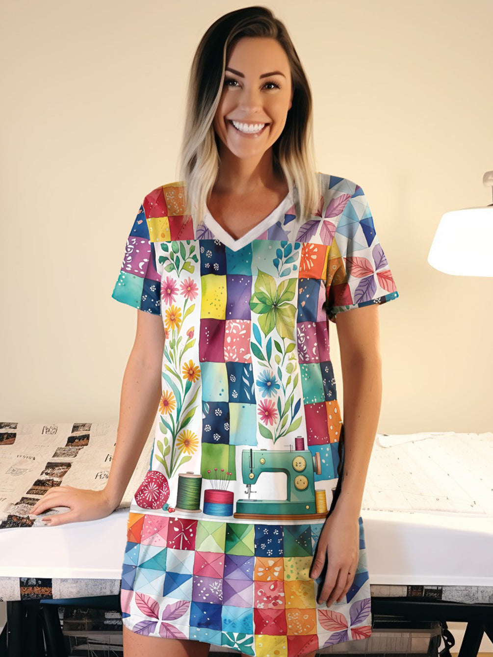 Sewing Lover V-neck Nightshirt Dreamy Stitches
