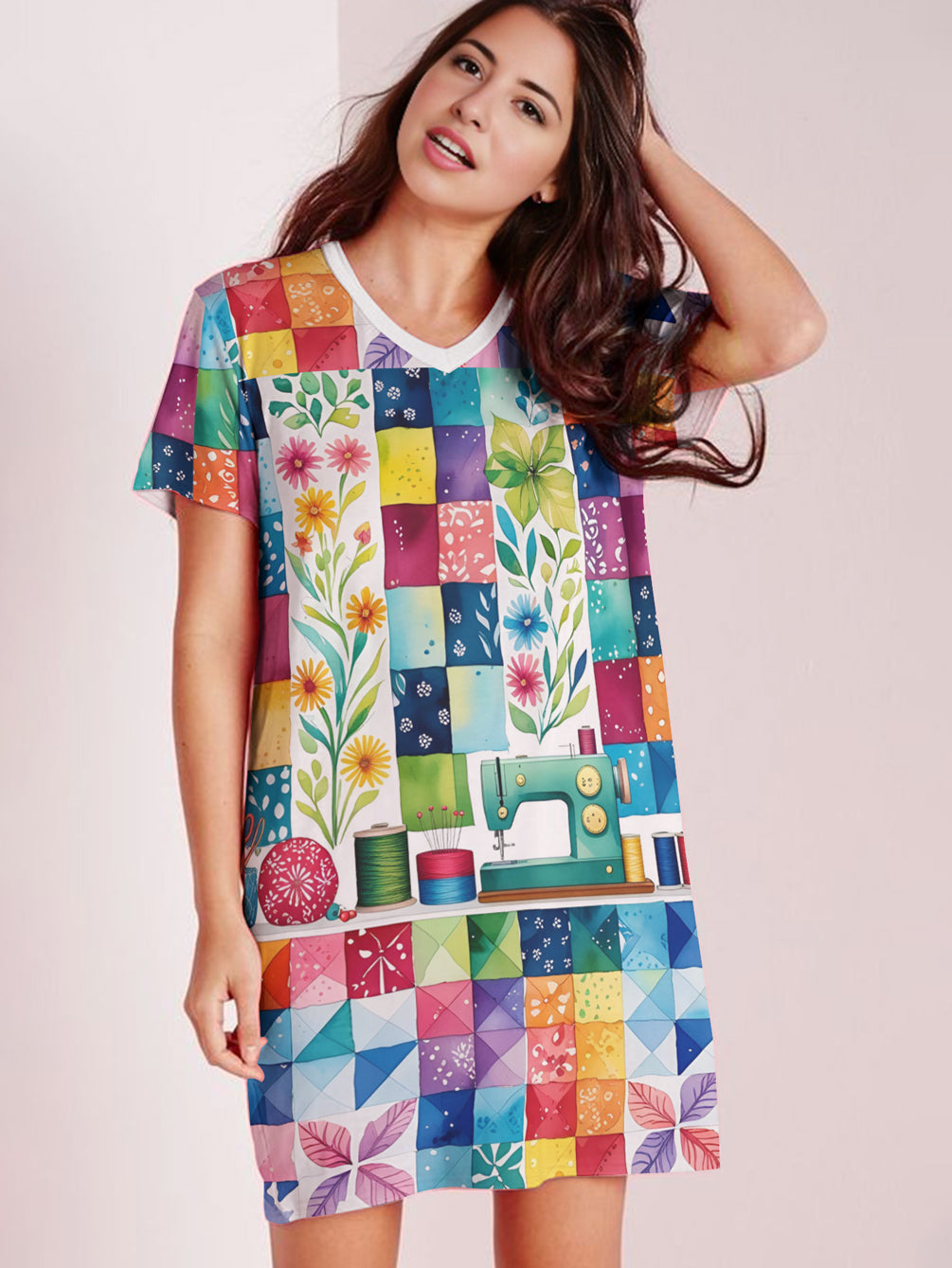 Sewing Lover V-neck Nightshirt Dreamy Stitches