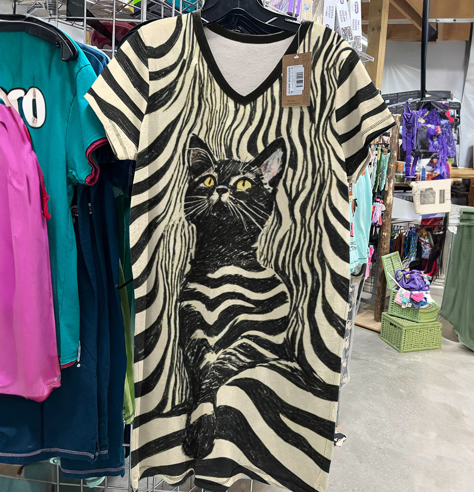 Cat Lover V-neck Nightshirt Dreamy Stripes